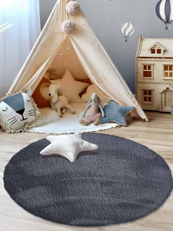 Коврик плюшевый D-99 (круг) темно-серый 03 S - 2